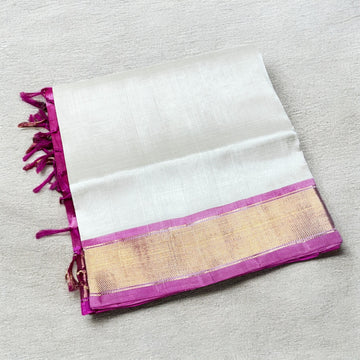 Kanchi Silk Cotton - Cream and Solid Pink