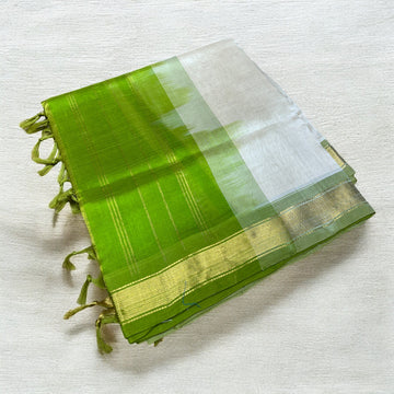 Kanchi Silk Cotton - Cream and Green