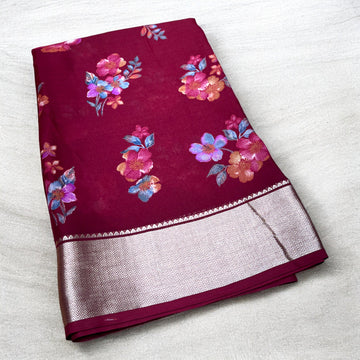 Supersoft Lightweight Floral Silk Cotton - Maroon