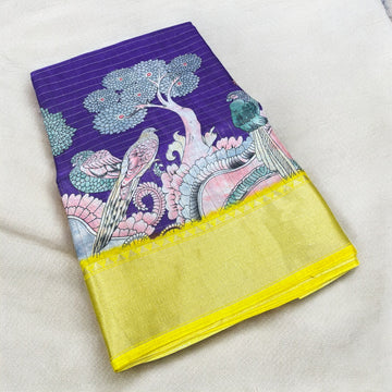 Supersoft Lightweight Checkered Kalamkari Silk Cotton - Vibrant Violet