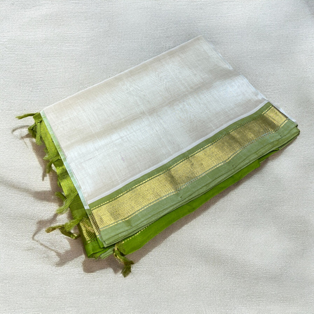 Kanchi Silk Cotton - Cream and Green
