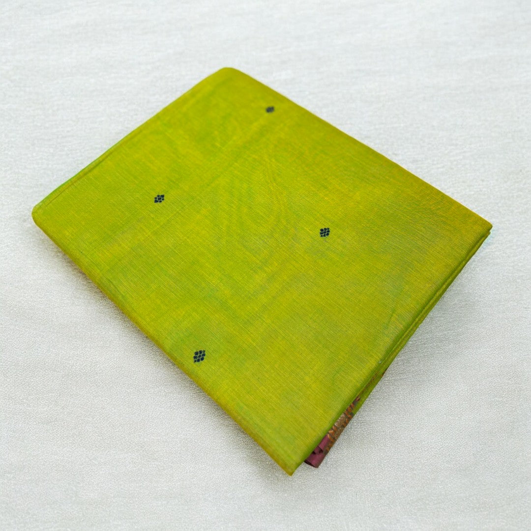 Zari Woven Pure Kanchi Cotton - Parrot Green and Blue