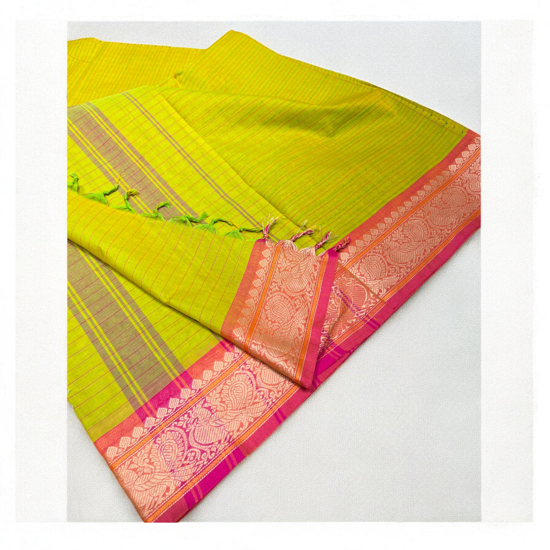Zari Woven Pure Kanchi Cotton Checkered - Parrot Green