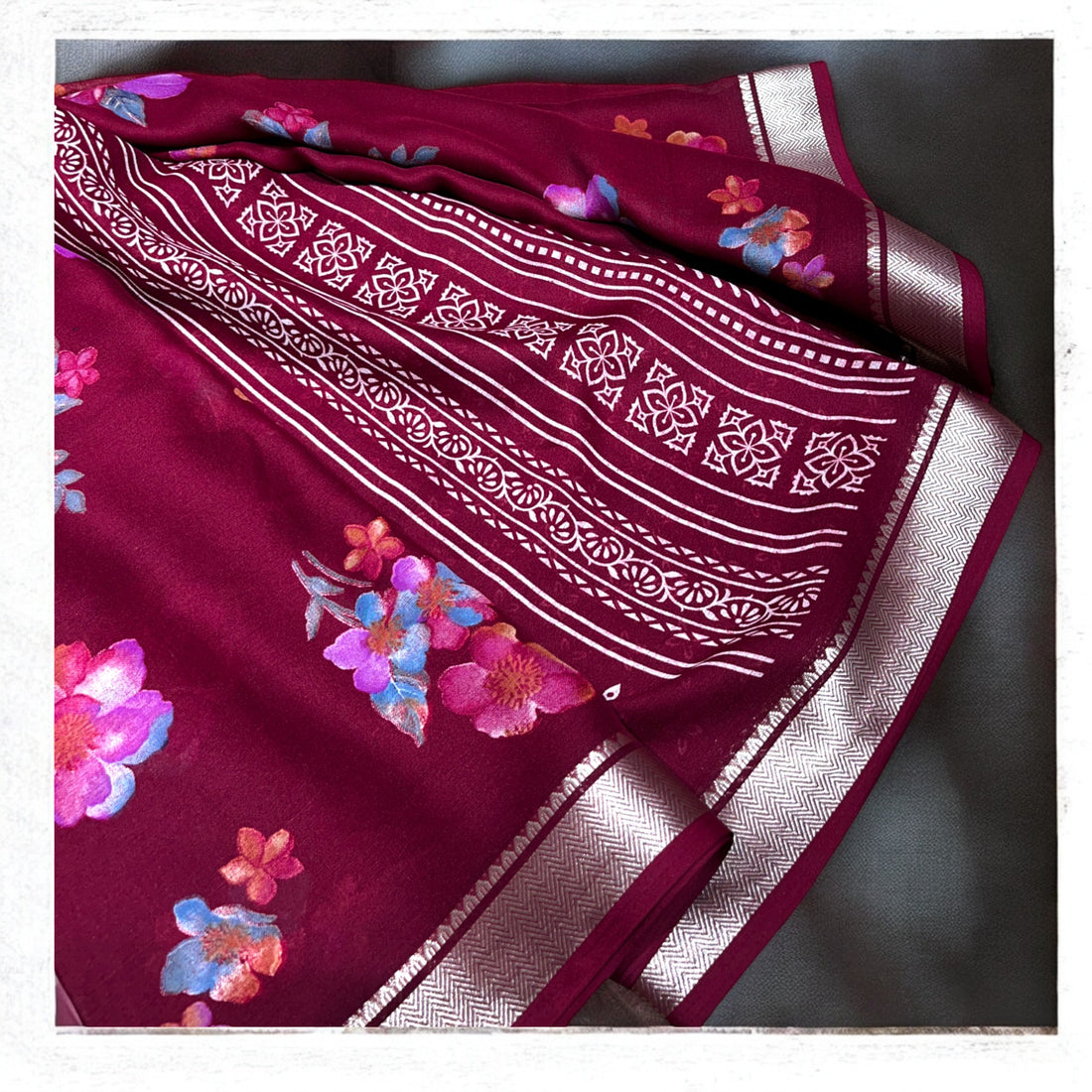 Supersoft Lightweight Floral Silk Cotton - Maroon